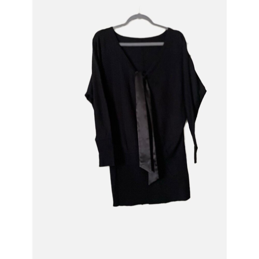 White House Black Market Women Black V-Neck Long Sleeve Ribbed Sweater Blouse